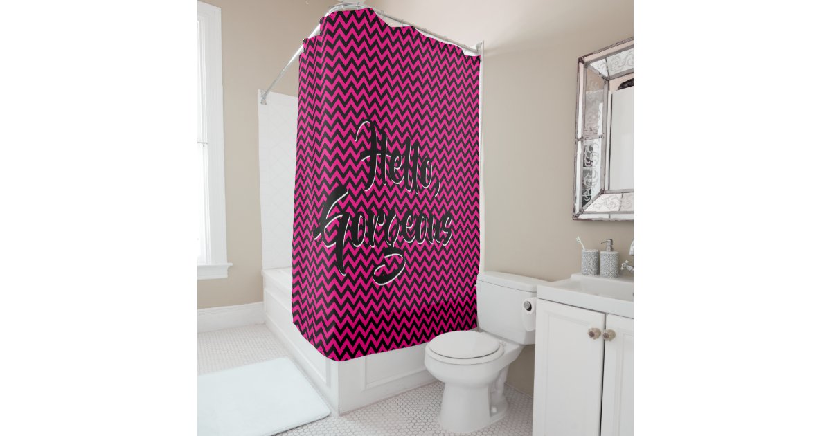 Hello Chevrons Pink Black Shower Curtain Zazzle