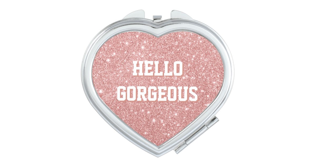 Hello Gorgeous Chic Faux Glitter Rose Gold Vanity Mirror
