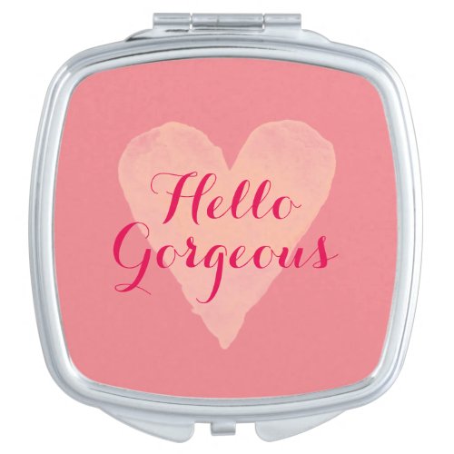 Hello Gorgeous coral pink heart compact mirror