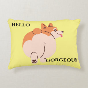 Hello Gorgeous Corgi. Editable text. Accent Pillow