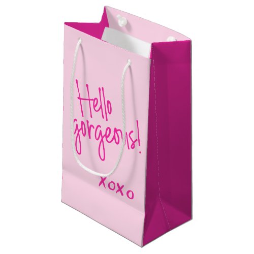 Hello Gorgeous Cute Pink Handlettering XOXO  Small Gift Bag