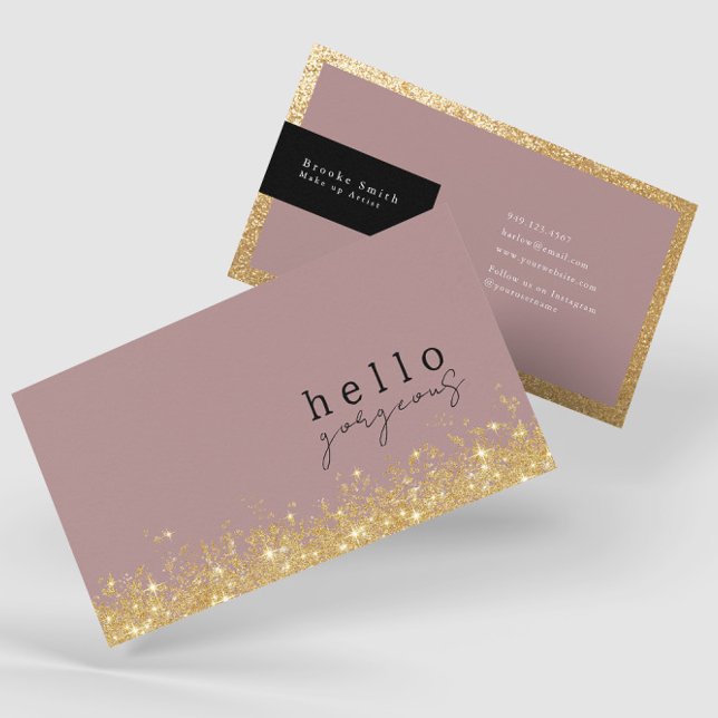 Hello Gorgeous Elegant Mauve and Gold Luxury   Business Card (Creator Uploaded)