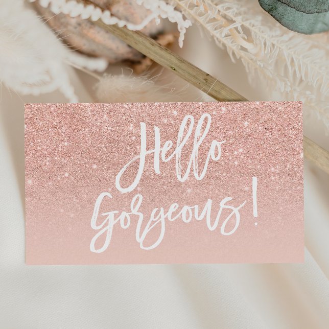 Hello gorgeous elegant typography blush rose gold business card (Creator Uploaded)