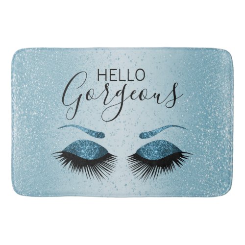 Hello Gorgeous _ Eyelashes with Blue Glitter Bath Mat