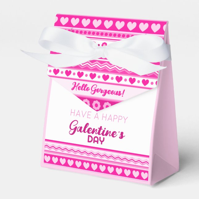 Hello Gorgeous Galentine’s Day Cute Pink Heart Favor Boxes (Front Side)