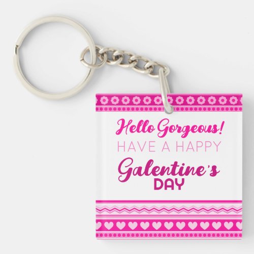 Hello Gorgeous Galentineâs Day Cute Pink Heart Keychain