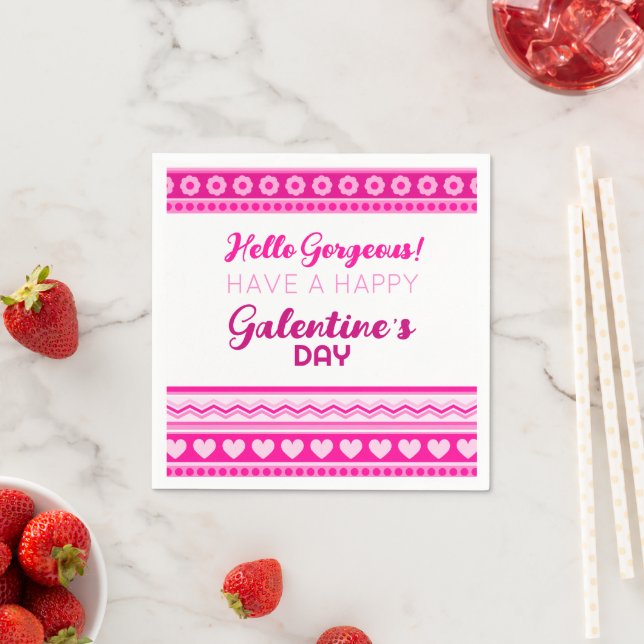 Hello Gorgeous Galentine’s Day Cute Pink Heart Napkins (Insitu)