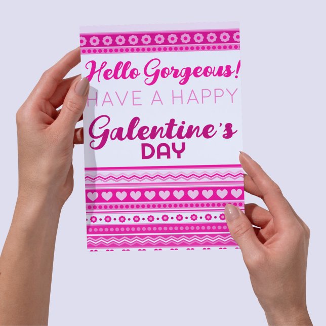 Hello Gorgeous Galentine’s Day Cute Pink Heart Postcard (Creator Uploaded)