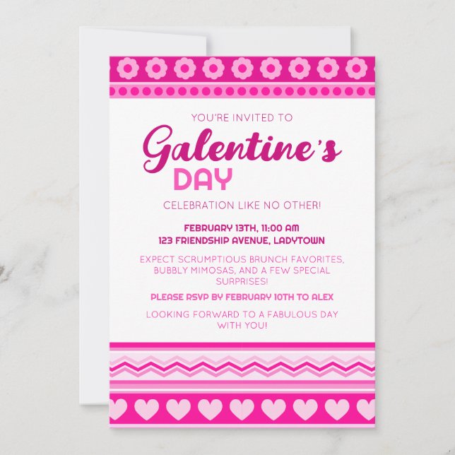 Hello Gorgeous Galentine’s Day Cute Pink Hearts  Invitation (Front)