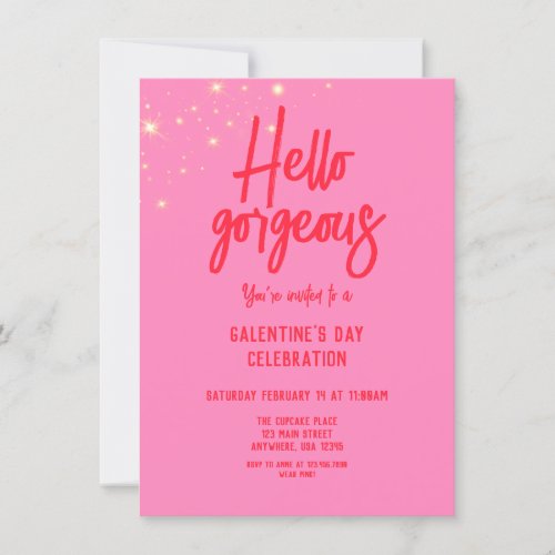 Hello Gorgeous Galentines Day Pink Invitation
