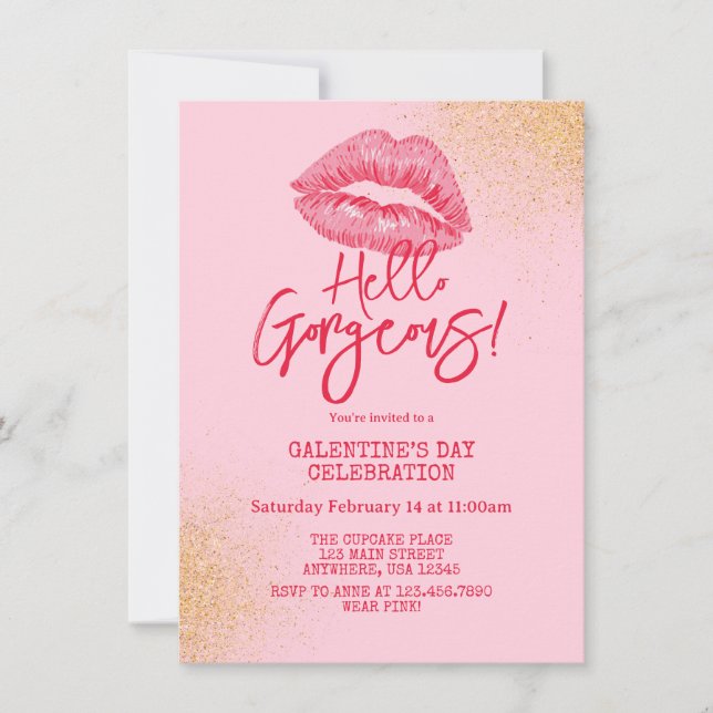 Hello Gorgeous Galentine's Day Pink Invitation (Front)