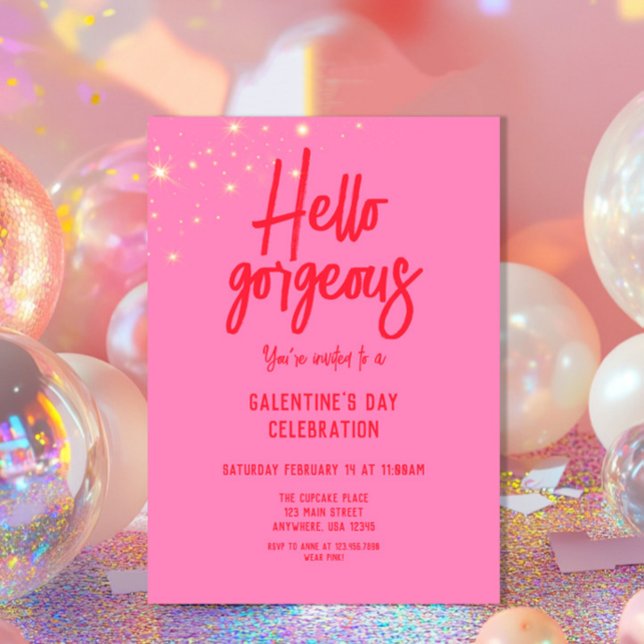 Hello Gorgeous Galentine's Day Pink Invitation (Creator Uploaded)