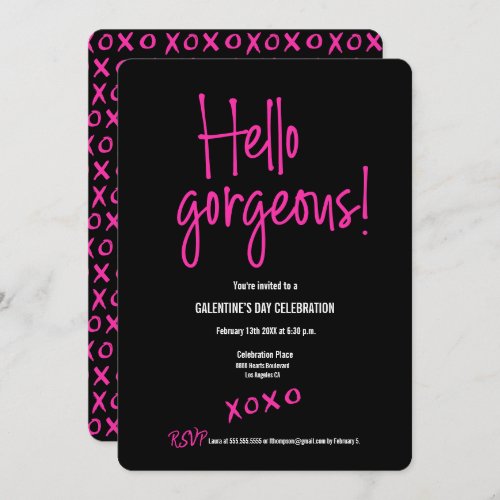 Hello gorgeous Galentines Day xoxo black pink  Invitation