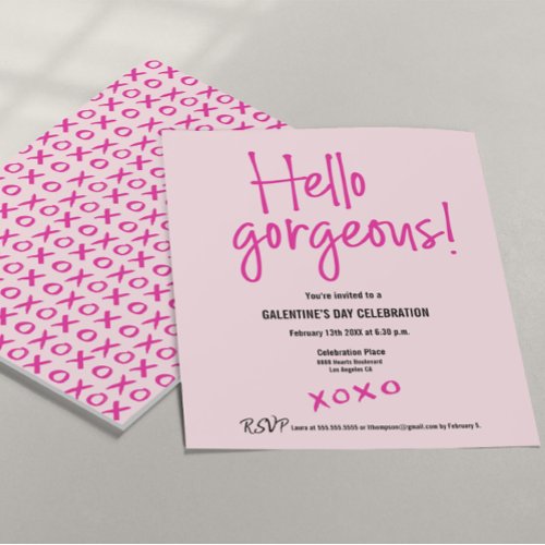 Hello gorgeous Galentines Day xoxo pink custom Invitation