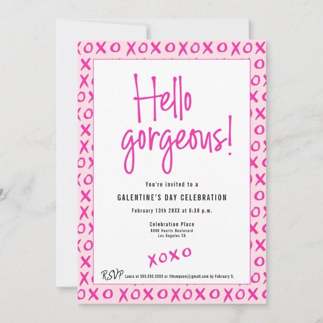 Hello gorgeous Galentine's Day XOXO pink Custom Invitation (Front)