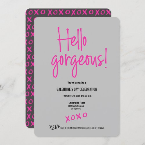 Hello gorgeous Galentines Day xoxo pink grey Invitation