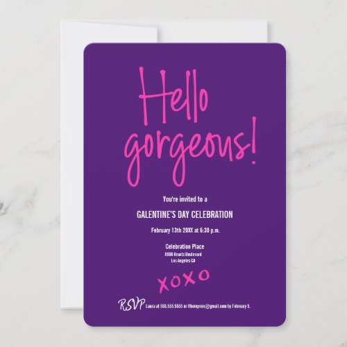 Hello gorgeous Galentines Day XOXO Purple ladies Invitation