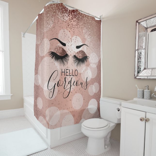Hello Gorgeous - Glam Eyelashes in Rose Gold   Shower Curtain (In Situ)