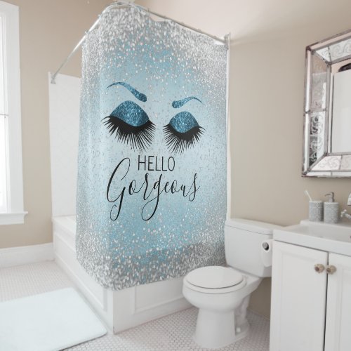 Hello Gorgeous _ Glamourous Eyelashes _Blue Shower Curtain