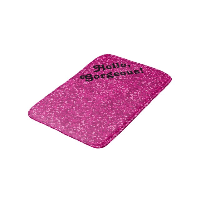 Hello Gorgeous Glitter Look | Inspirational Quotes Bathroom Mat (Angled)