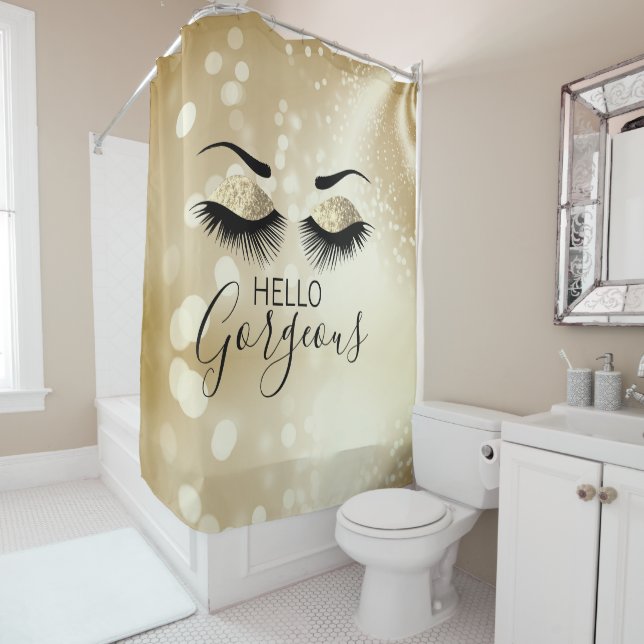 Hello Gorgeous Gold Glitter Eyes  Shower Curtain (In Situ)