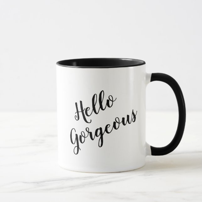 Hello Gorgeous handletter typography coffee mug (Right)