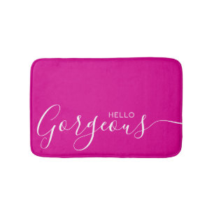 Hello Gorgeous Hot Pink White Minimalist Bath Mat