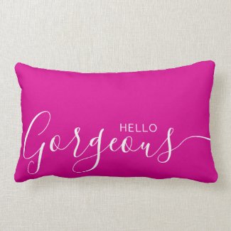 Hello Gorgeous Hot Pink White Minimalist  Lumbar Pillow
