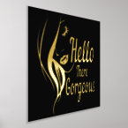 Hello Gorgeous Lady Face Drawing Typography Gold Foil Print