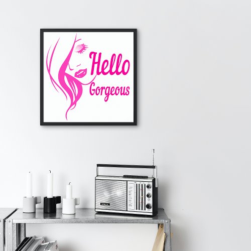Hello Gorgeous Lady Face Drawing Typography Small Poster