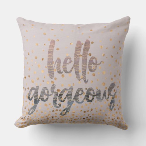 Hello Gorgeous Lilac Periwinkle Rose Gold Confetti Throw Pillow