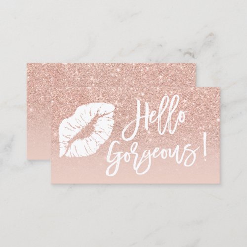 Hello gorgeous lips typography blush rose gold business card