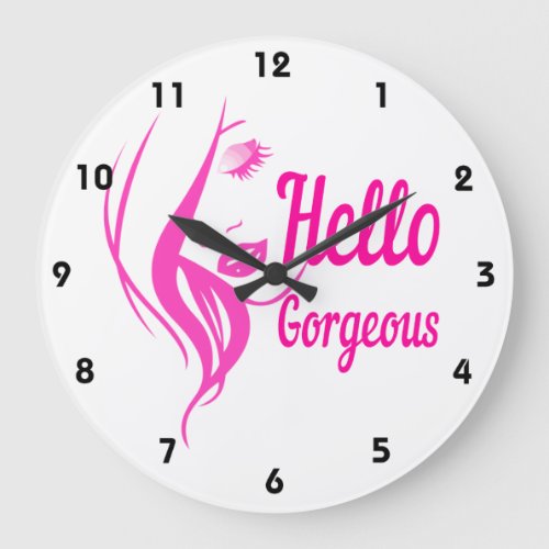 Hello Gorgeous Lovely Lady Face Drawing Typography Large Clock