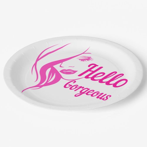 Hello Gorgeous Lovely Lady Face Drawing Typography Paper Plates