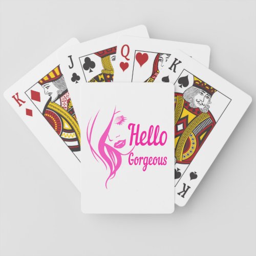 Hello Gorgeous Lovely Lady Face Drawing Typography Poker Cards