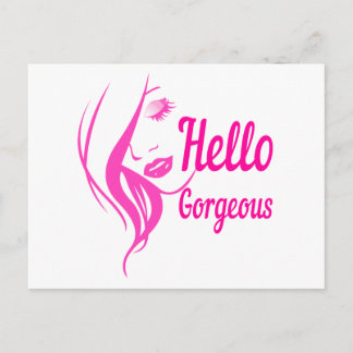 Hello Gorgeous Lovely Lady Face Drawing Typography Postcard