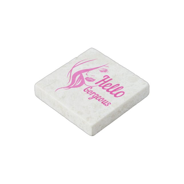 Hello Gorgeous Lovely Lady Face Drawing Typography Stone Magnet (Angled)