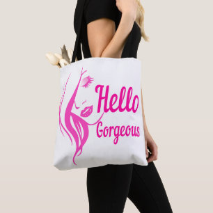 Hello Gorgeous Lovely Lady Face Drawing Typography Tote Bag
