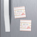 Hello Gorgeous Magnet | Pink Stripe & Blush Peony<br><div class="desc">Hello gorgeous! Fridge magnet features a delicate pink stripe background,  faux gold border,  and a group of peonies in pretty blush tones. Coordinates with our Pink Stripe & Blush Peony invitation suites,  office supplies,  home goods and accessories. Text is fully customizable.</div>