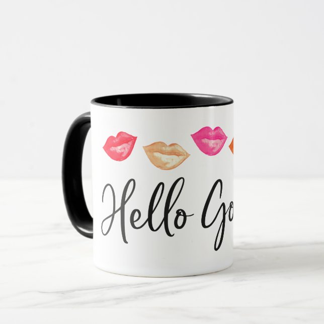 Hello Gorgeous Makeup Artist Watercolor Lips Mug (Front Left)
