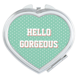 HELLO GORGEOUS Mint Green Polka Dots Compact Mirror