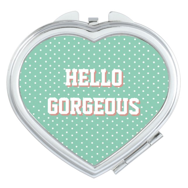 HELLO GORGEOUS Mint Green Polka Dots Compact Mirror (Front)