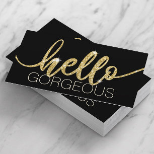 Hello Gorgeous Modern Gold Typography Beauty Salon Business Card