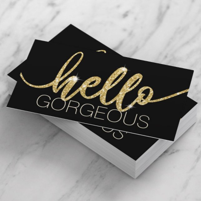 Hello Gorgeous Modern Gold Typography Beauty Salon Business Card (Creator Uploaded)