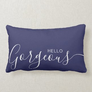Hello Gorgeous Navy Blue White Minimalist  Lumbar Pillow