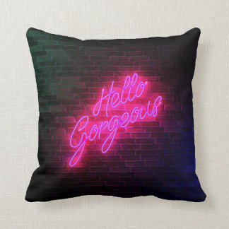 Hello Gorgeous - Neon Sign Light Throw Pillow
