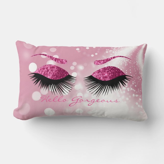 Hello Gorgeous - Pink Eyelash and Brows Lumbar Pillow (Front)