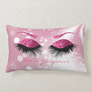 Hello Gorgeous - Pink Eyelash and Brows Lumbar Pillow