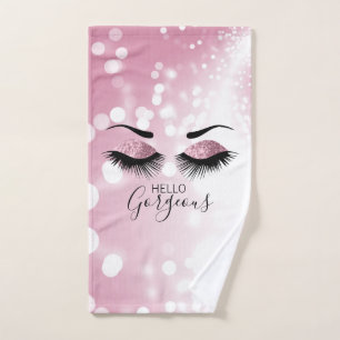 Hello Gorgeous Pink Glitter Eyes  Bath Towel Set