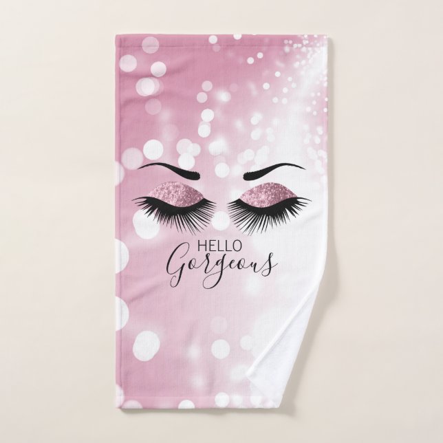 Hello Gorgeous Pink Glitter Eyes  Bath Towel Set (Hand Towel)